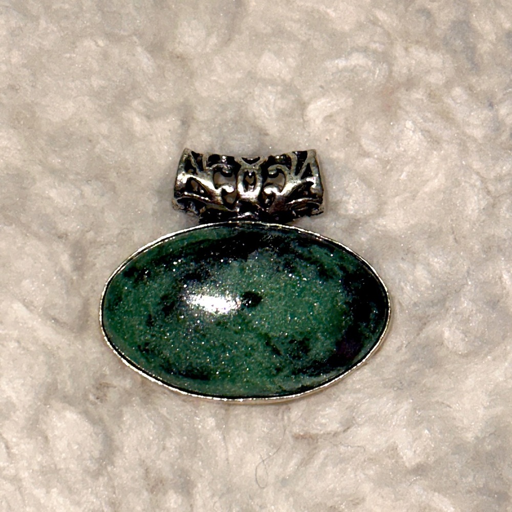Ruby Zoisite Oval Pendant With Large Bale (Sterli… - image 1